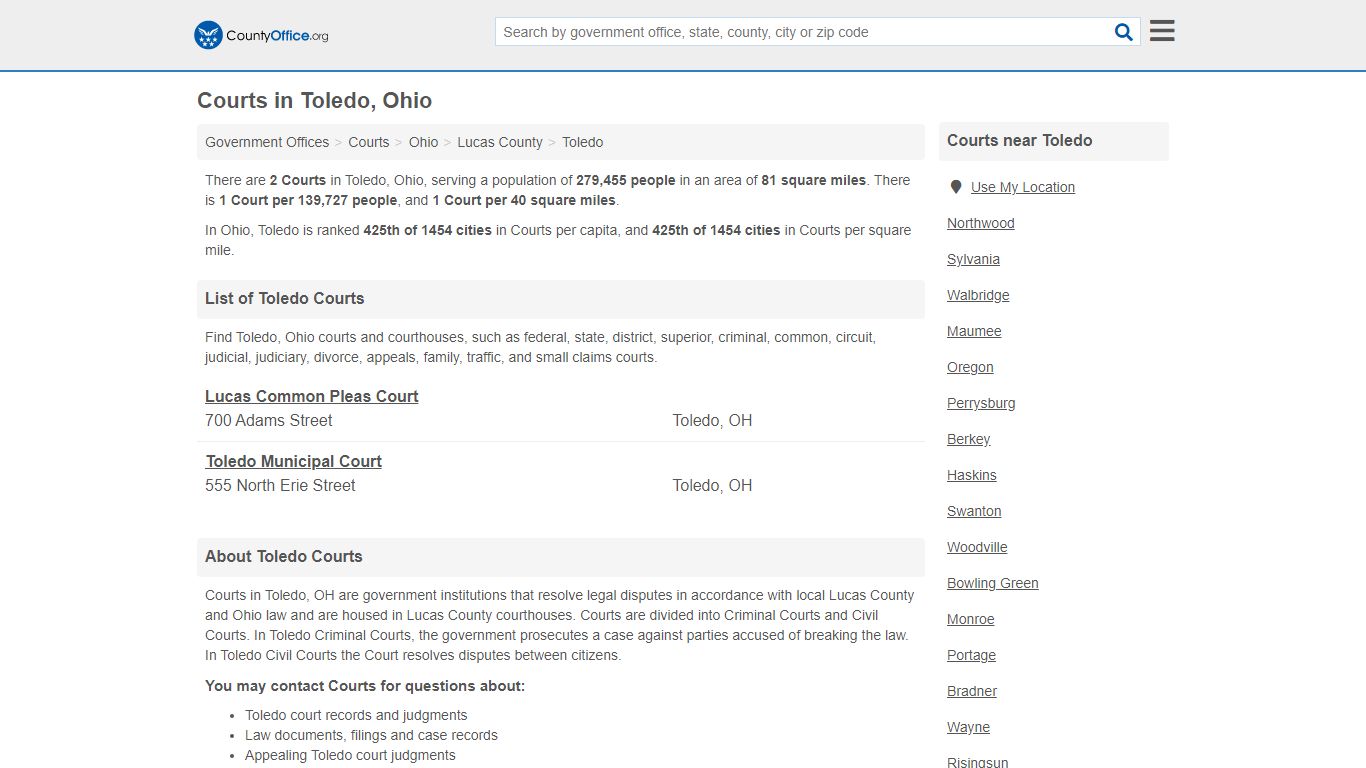 Courts - Toledo, OH (Court Records & Calendars)