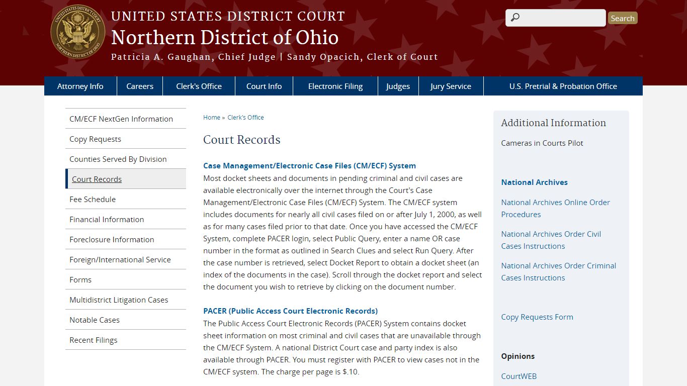 Court Records | Northern District of Ohio | United States District Court